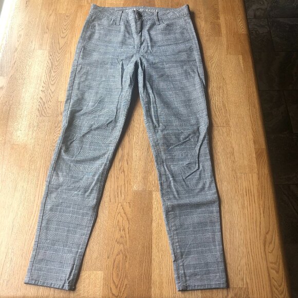 American Eagle Super Hi-Rise Jeggings Gray Plaid Size 6 Regular - Picture 3 of 15